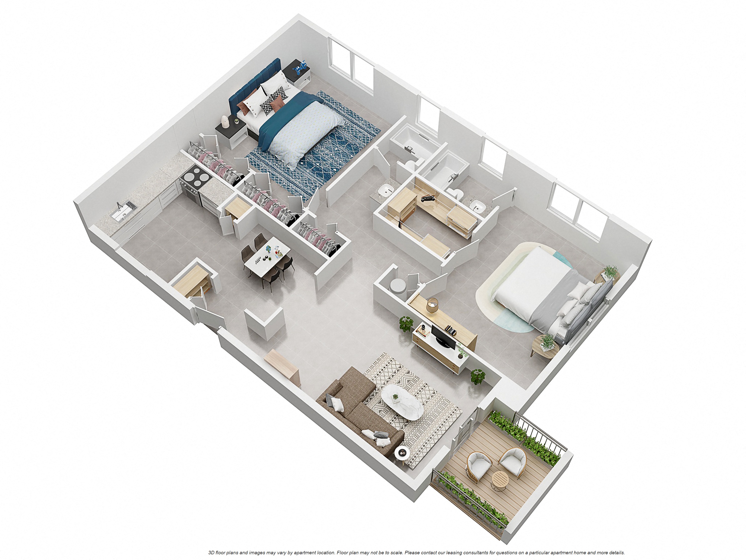 Floor plan for 2 beds, 2 baths, 1135 sqft